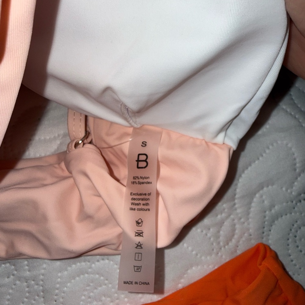 Blooming Jelly - Pink & White Tie-Front Bikini Top with Orange High-Waist Bottom - Picture 4 of 8